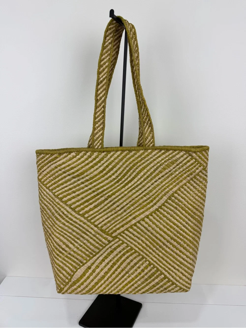 Helen Kaminski Cebu Medium Raffia Tote Bag NWT Green Natural Woven